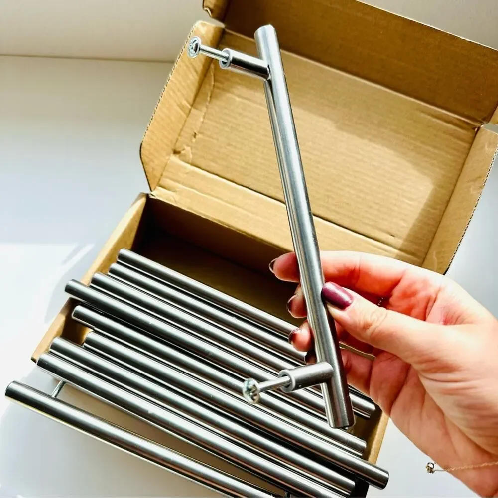 10 Brushed Silver Stainless Steel Cabinet Drawer Pulls Handles T Bar Hardware